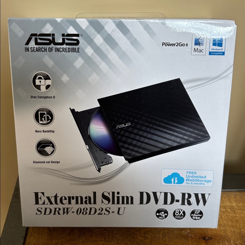ASUS Portable External DVD Burner Optical Disc 8x Speed Re-Writer Drive NIB 💿💽